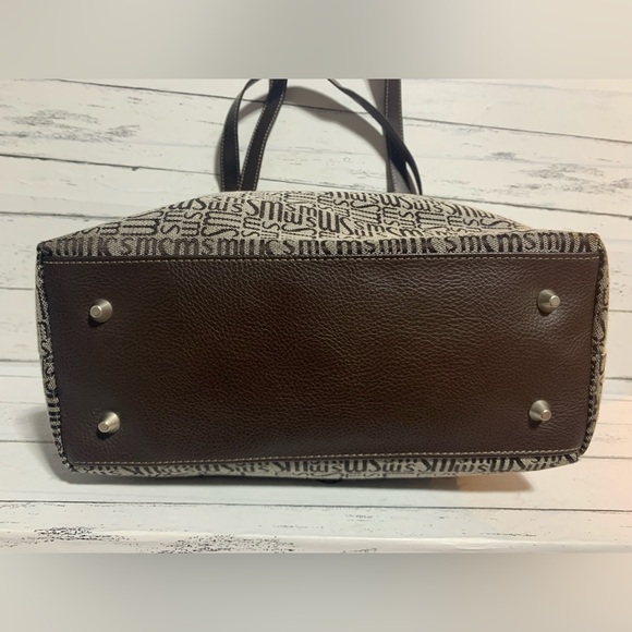 Stone Mountain Monogram Shoulder Tote Bag - Brown Faux Leather, 11.5”x11”x4” - Picture 8 of 12